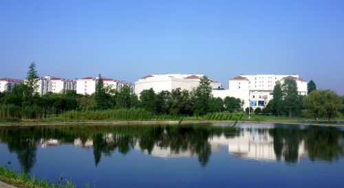 天空一碧如洗,池塘四周宛宛绿意