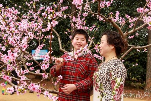 文博和他妈妈一起赏花