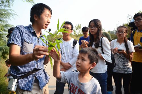 小朋友向老师请教植物的学名