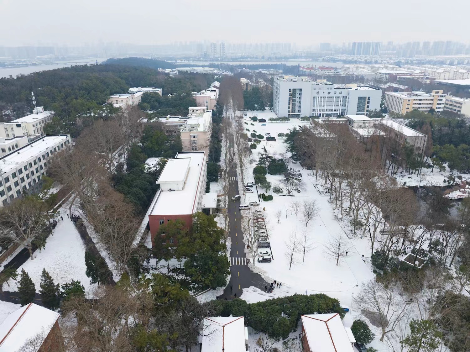 正在清扫的学府路航拍（晏华华 摄）